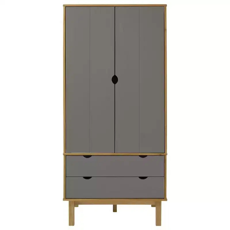 Armadio, Marrone e Grigio, Legno Massello di Pino, 76,4 cm L x 53 cm P x 172 cm H