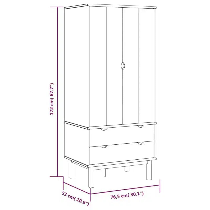 Armadio, Marrone e Grigio, Legno Massello di Pino, 76,4 cm L x 53 cm P x 172 cm H