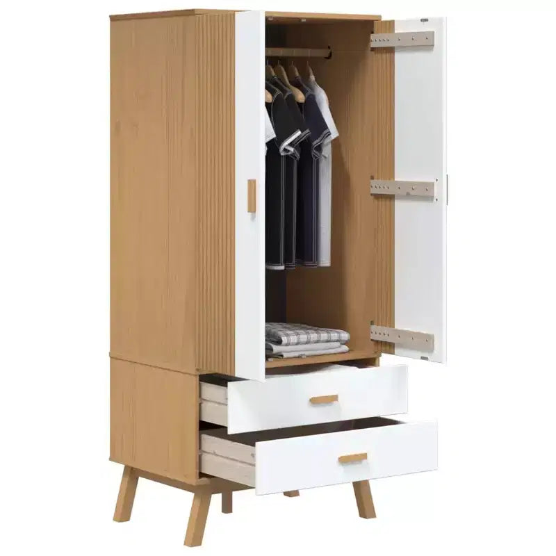 Armadio, Bianco e Marrone, Legno Massello di Pino, 76,5 cm L x 53 cm P x 172 cm A