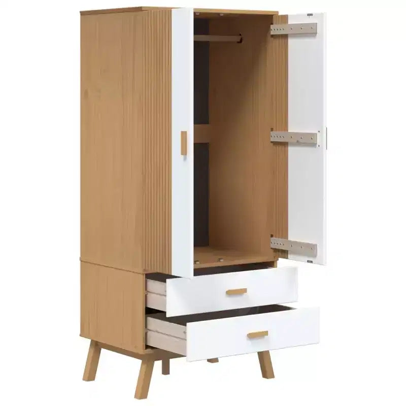 Armadio, Bianco e Marrone, Legno Massello di Pino, 76,5 cm L x 53 cm P x 172 cm A