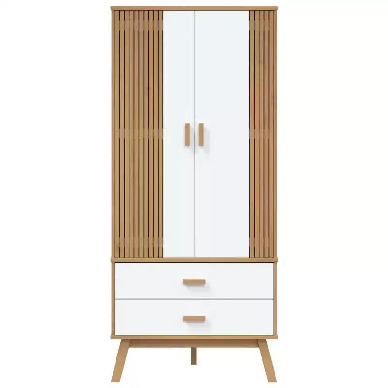 Armadio, Bianco e Marrone, Legno Massello di Pino, 76,5 cm L x 53 cm P x 172 cm A