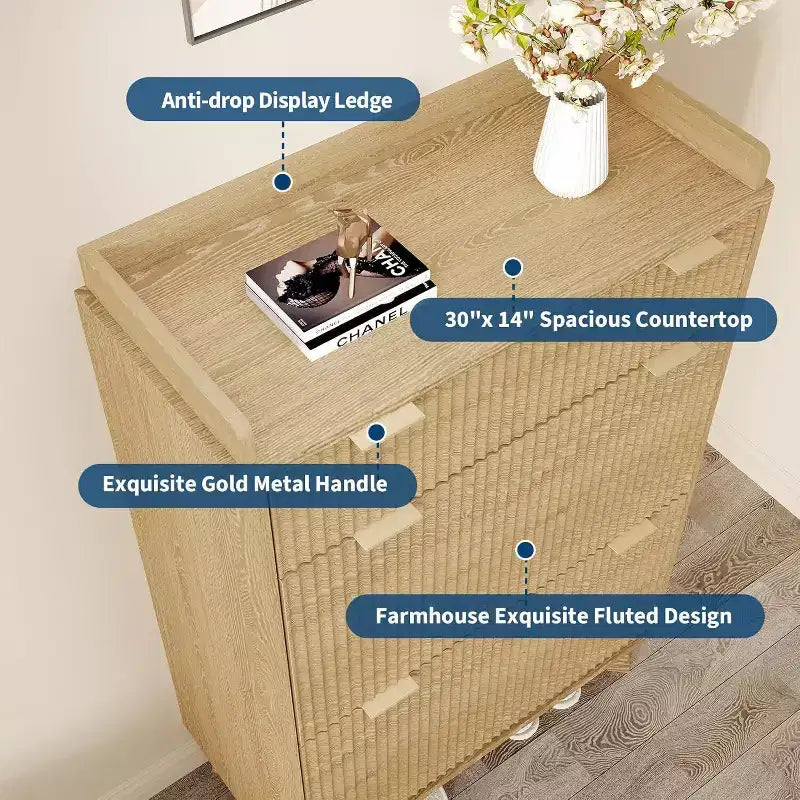 Scarpaia con scanalature strette e 2 ante a ribalta e cassetto superiore, mobile contenitore da ingresso