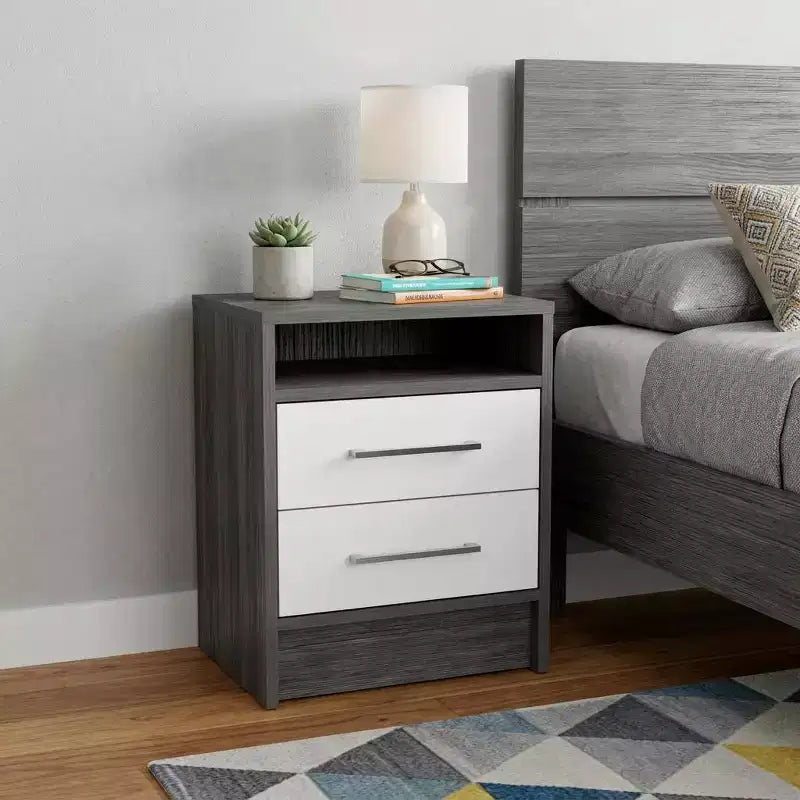 Comodino grigio in legno da 50 cm con due cassetti