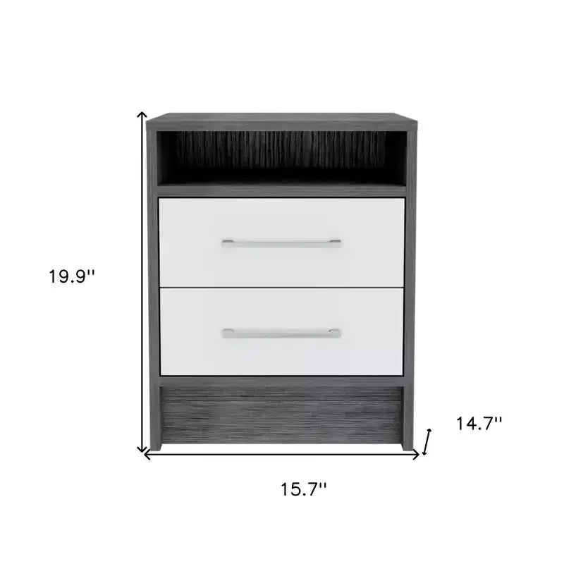 Comodino grigio in legno da 50 cm con due cassetti