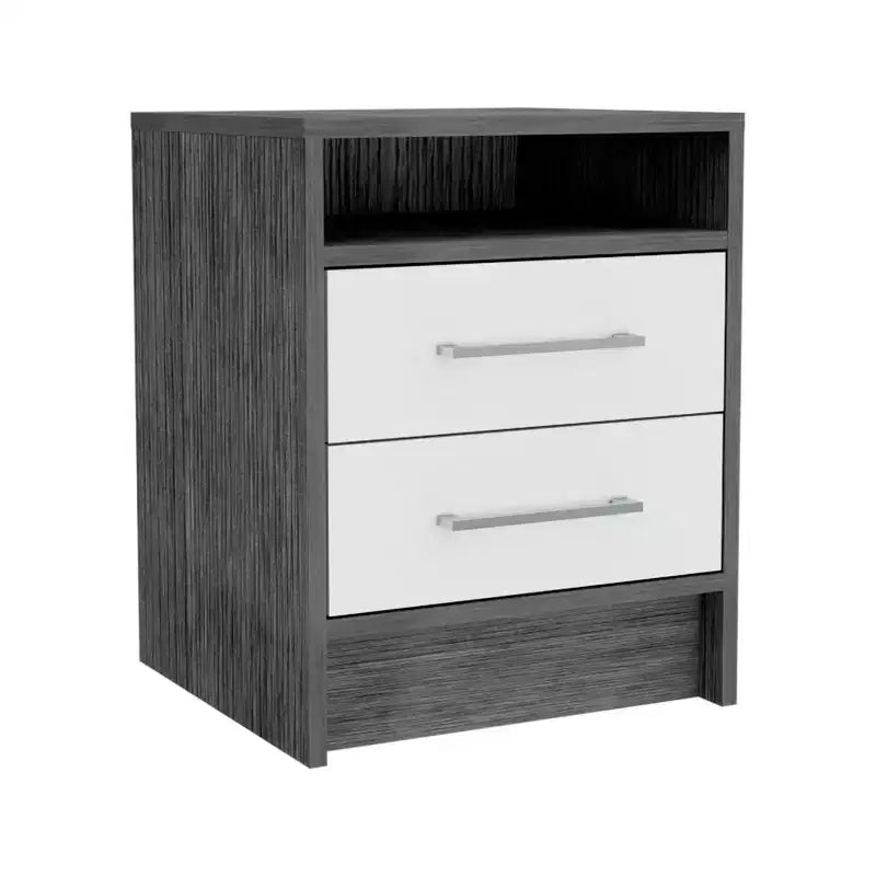 Comodino grigio in legno da 50 cm con due cassetti