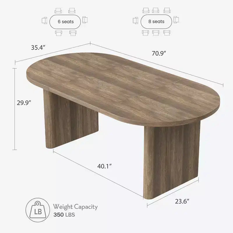 Tavolo da pranzo ovale da 70,9 pollici per 6-8 persone, grande tavolo da cucina con base spessa e robusta in legno, stile rustico per cucina e soggiorno