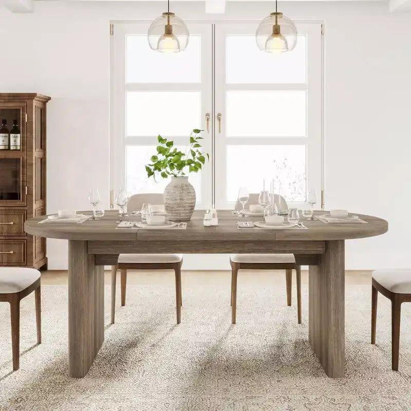 Tavolo da pranzo ovale da 70,9 pollici per 6-8 persone, grande tavolo da cucina con base spessa e robusta in legno, stile rustico per cucina e soggiorno