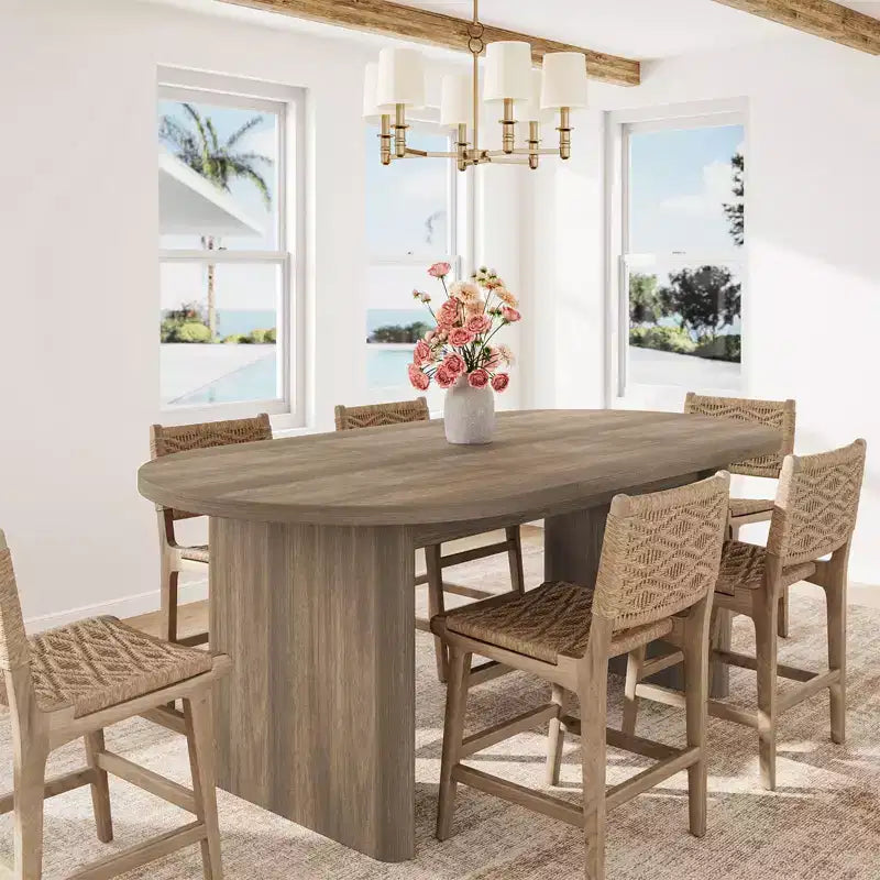 Tavolo da pranzo ovale da 70,9 pollici per 6-8 persone, grande tavolo da cucina con base spessa e robusta in legno, stile rustico per cucina e soggiorno
