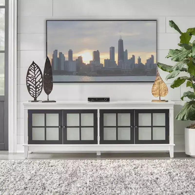 Mobile TV per TV fino a 55", console multimediale bianca/nera con ripiani regolabili e gestione cavi