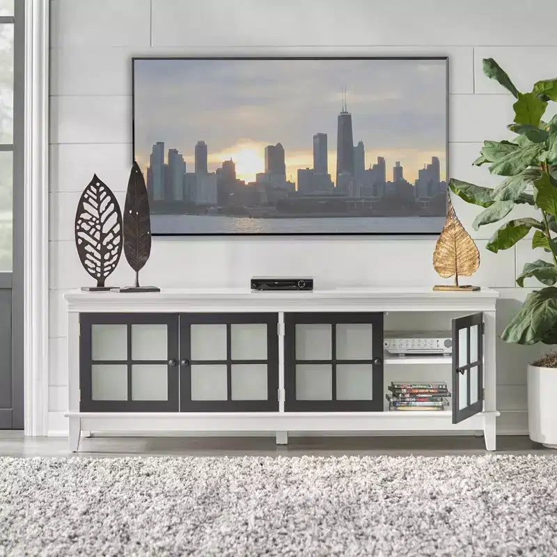 Mobile TV per TV fino a 55", console multimediale bianca/nera con ripiani regolabili e gestione cavi