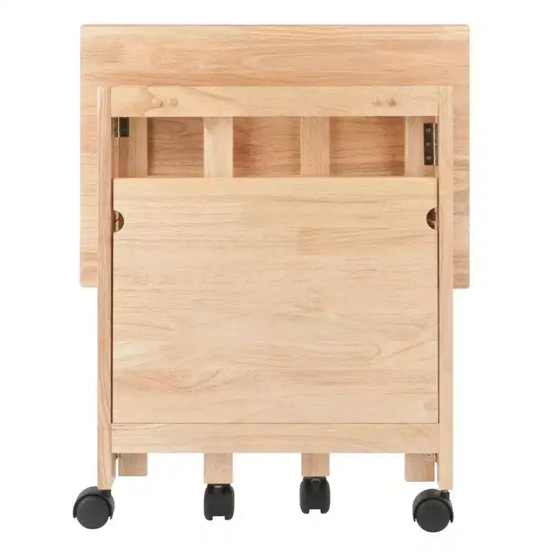 Supporto Pieghevole per Stampante con Ripiani e Ruote, Legno Massello Naturale, Home Office