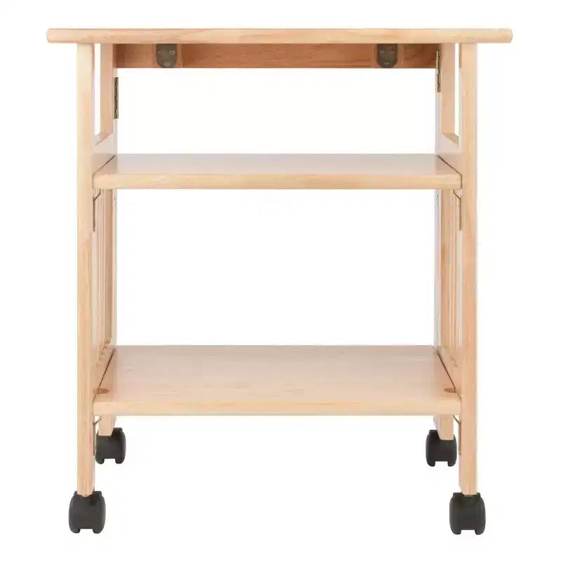 Supporto Pieghevole per Stampante con Ripiani e Ruote, Legno Massello Naturale, Home Office