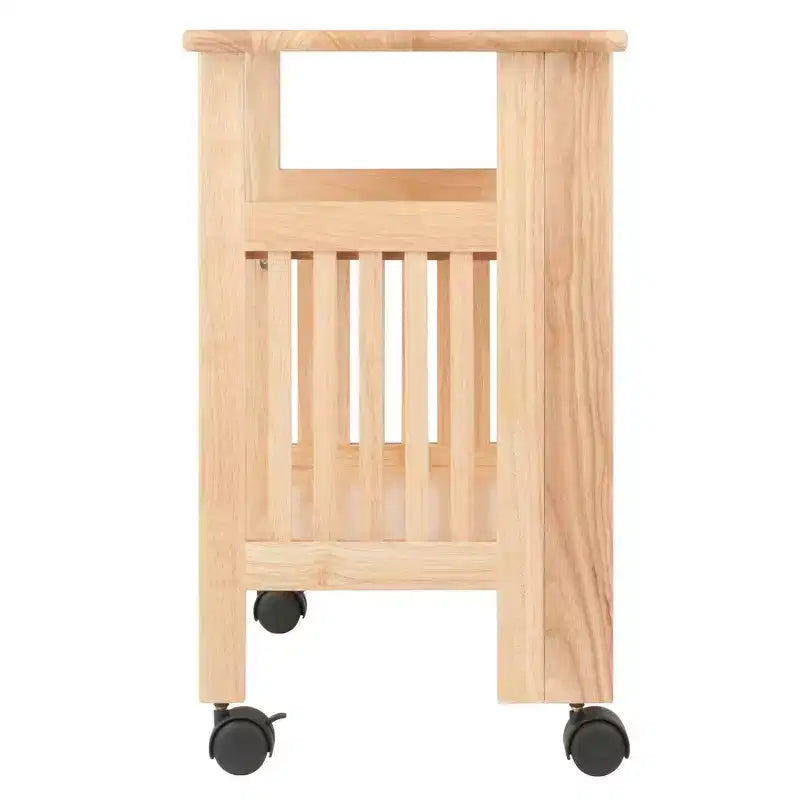 Supporto Pieghevole per Stampante con Ripiani e Ruote, Legno Massello Naturale, Home Office
