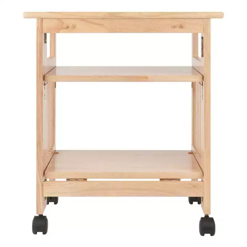 Supporto Pieghevole per Stampante con Ripiani e Ruote, Legno Massello Naturale, Home Office
