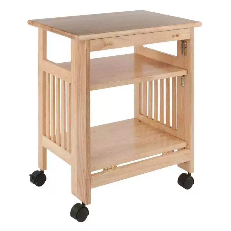 Supporto Pieghevole per Stampante con Ripiani e Ruote, Legno Massello Naturale, Home Office