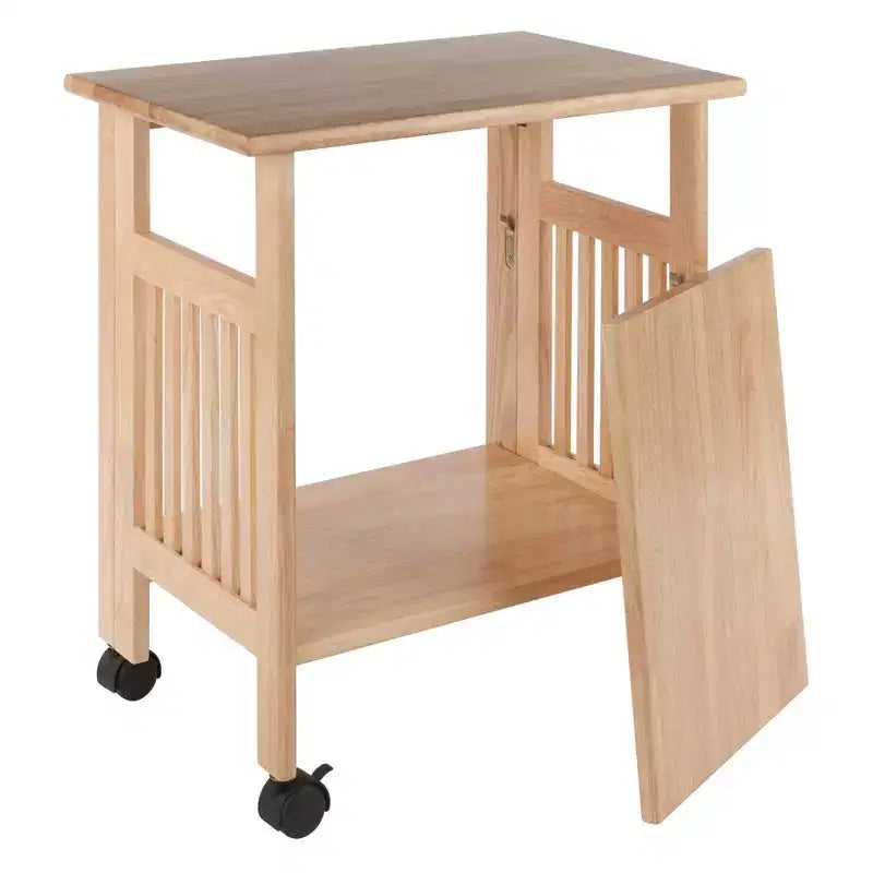 Supporto Pieghevole per Stampante con Ripiani e Ruote, Legno Massello Naturale, Home Office