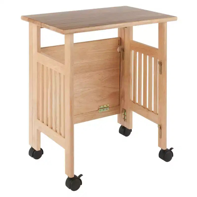 Supporto Pieghevole per Stampante con Ripiani e Ruote, Legno Massello Naturale, Home Office