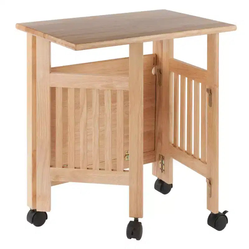 Supporto Pieghevole per Stampante con Ripiani e Ruote, Legno Massello Naturale, Home Office