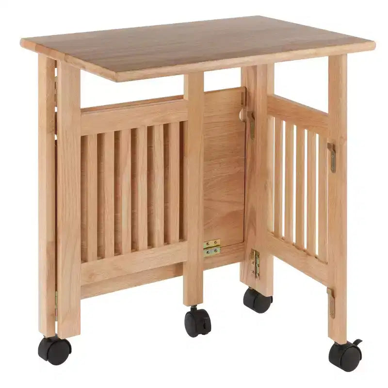 Supporto Pieghevole per Stampante con Ripiani e Ruote, Legno Massello Naturale, Home Office