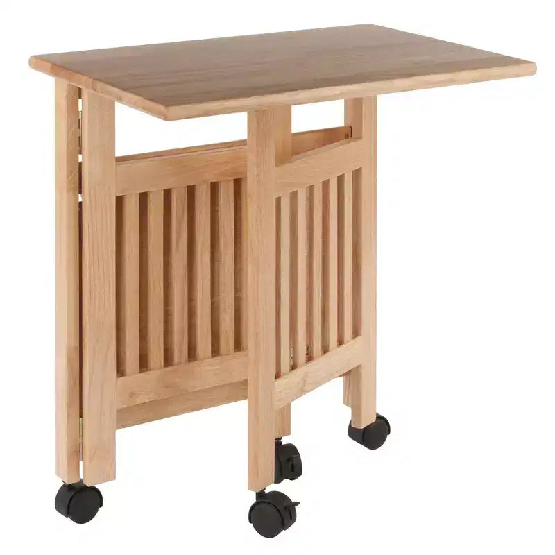 Supporto Pieghevole per Stampante con Ripiani e Ruote, Legno Massello Naturale, Home Office