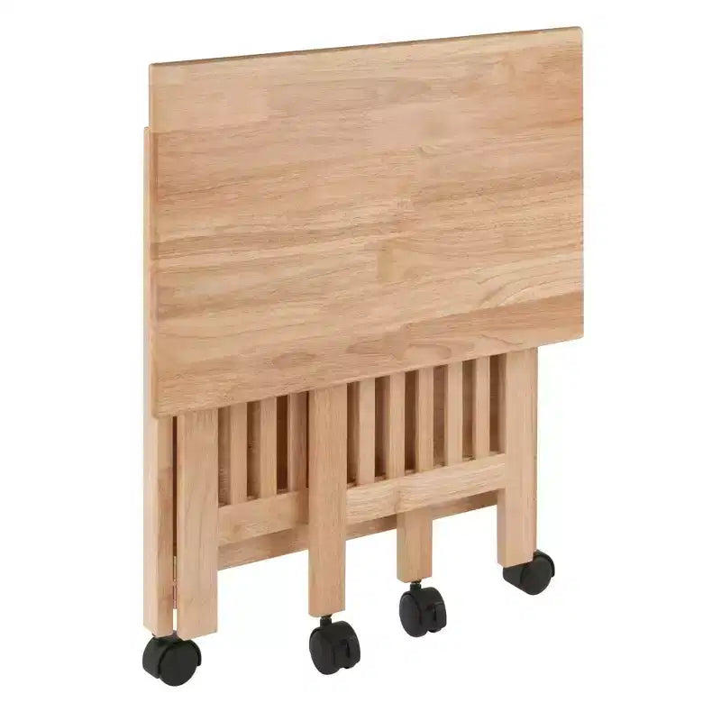 Supporto Pieghevole per Stampante con Ripiani e Ruote, Legno Massello Naturale, Home Office