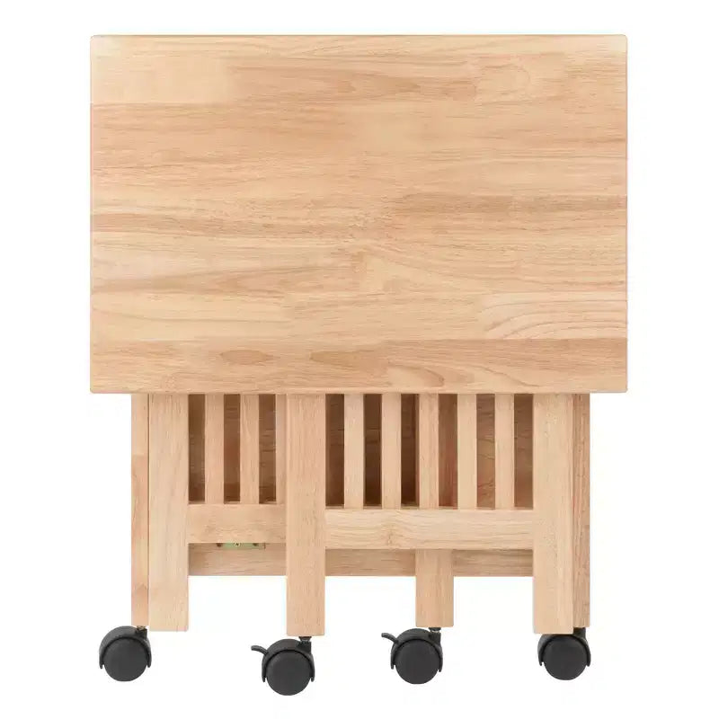 Supporto Pieghevole per Stampante con Ripiani e Ruote, Legno Massello Naturale, Home Office