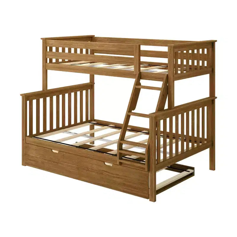 Letto a castello in legno massello, una piazza e mezza con letto estraibile e scaletta, per bambini