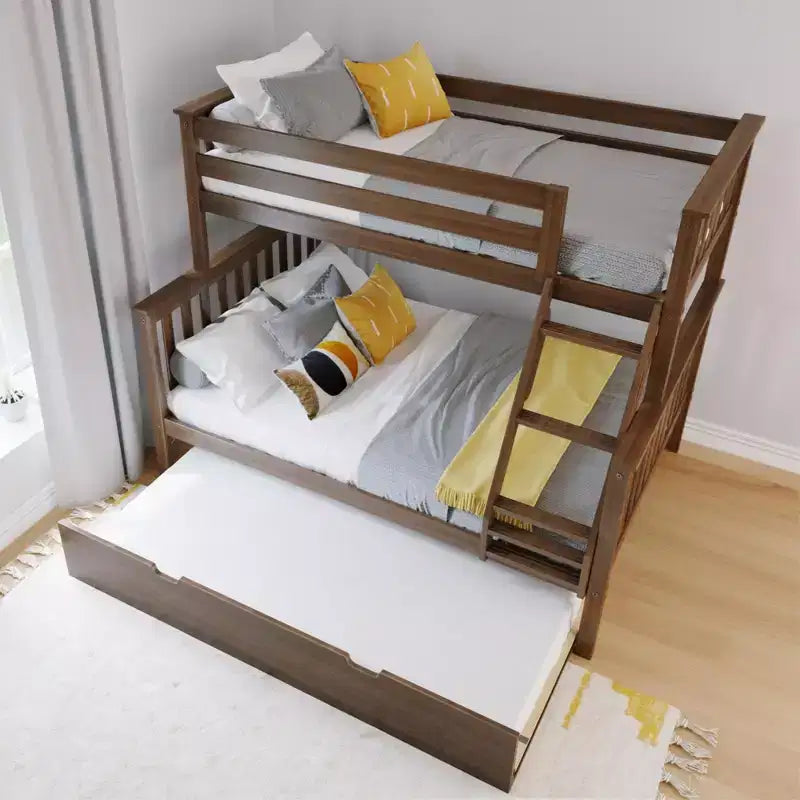 Letto a castello in legno massello, una piazza e mezza con letto estraibile e scaletta, per bambini