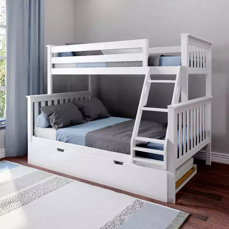 Letto a castello in legno massello, una piazza e mezza con letto estraibile e scaletta, per bambini