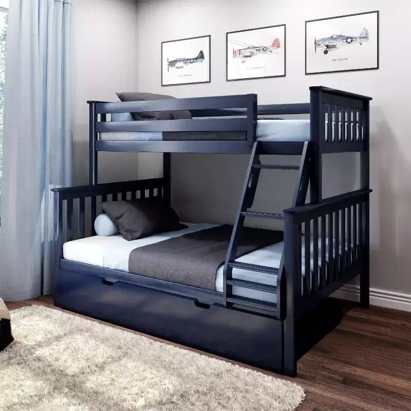 Letto a castello in legno massello, una piazza e mezza con letto estraibile e scaletta, per bambini