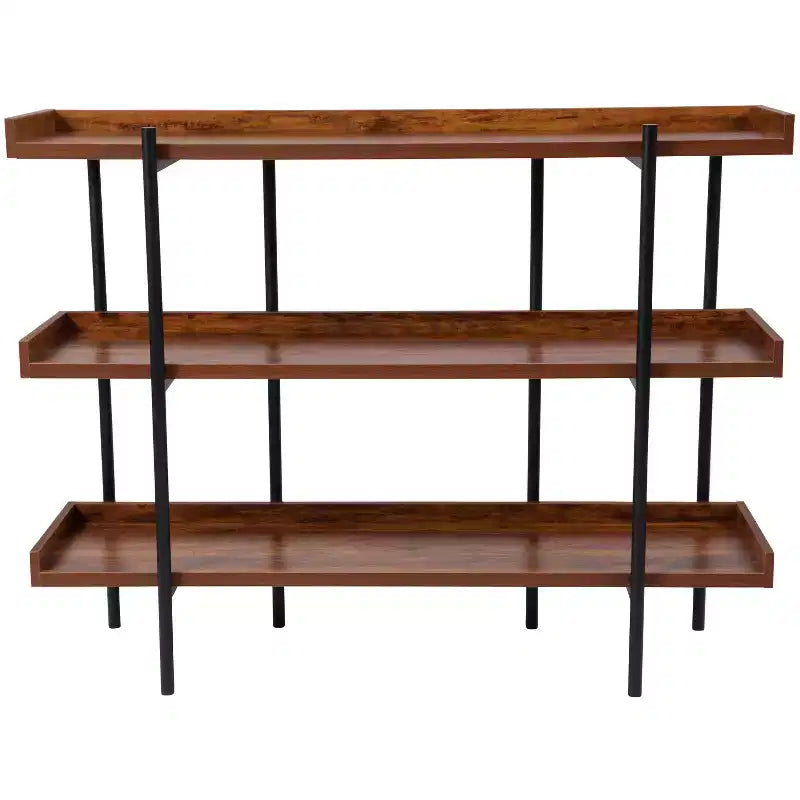Libreria Espositiva a 3 Ripiani da 89 cm con Struttura in Metallo Nero, Finitura Effetto Legno Rustico