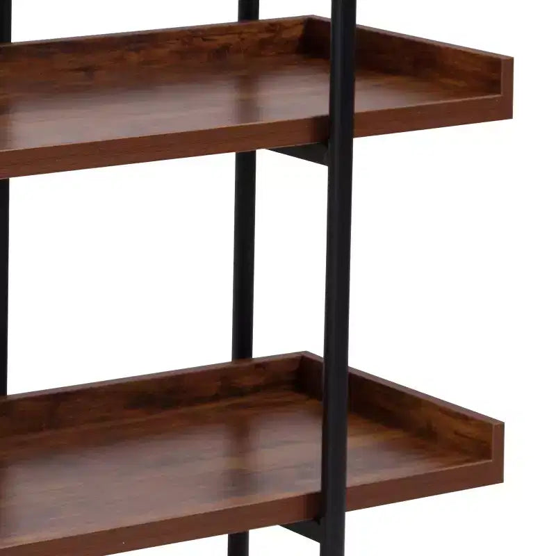 Libreria Espositiva a 3 Ripiani da 89 cm con Struttura in Metallo Nero, Finitura Effetto Legno Rustico