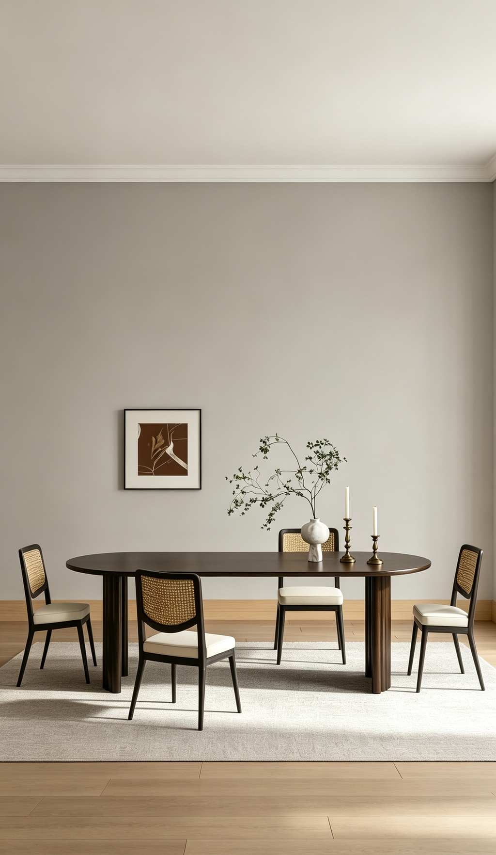 Tavolo da Pranzo Ovale da 79" per 6-8 persone, Piano con Bordo a Arco e Base a Strisce, Modern Farmhouse, Noce