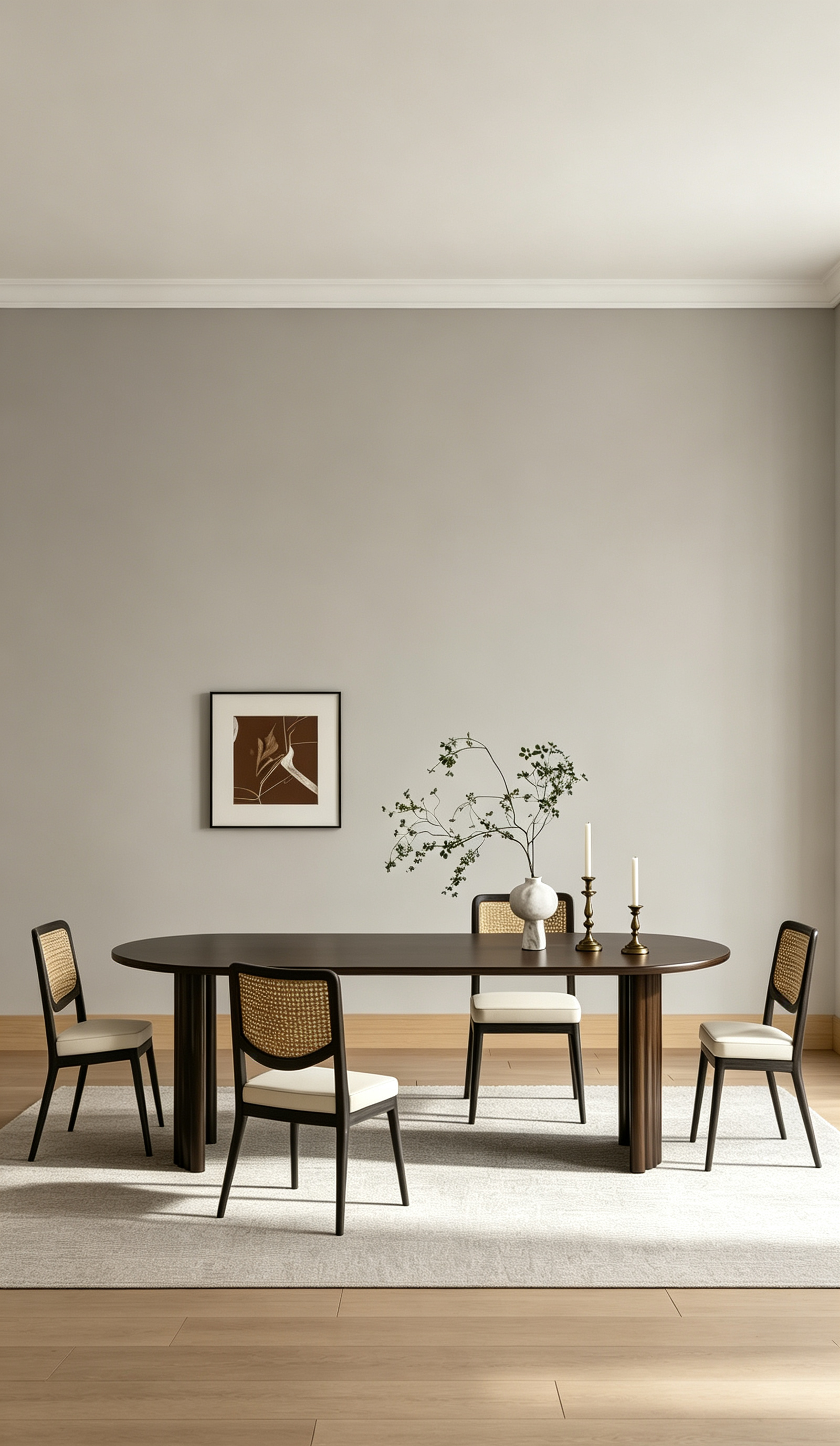 Tavolo da Pranzo Ovale da 79" per 6-8 persone, Piano con Bordo a Arco e Base a Strisce, Modern Farmhouse, Noce